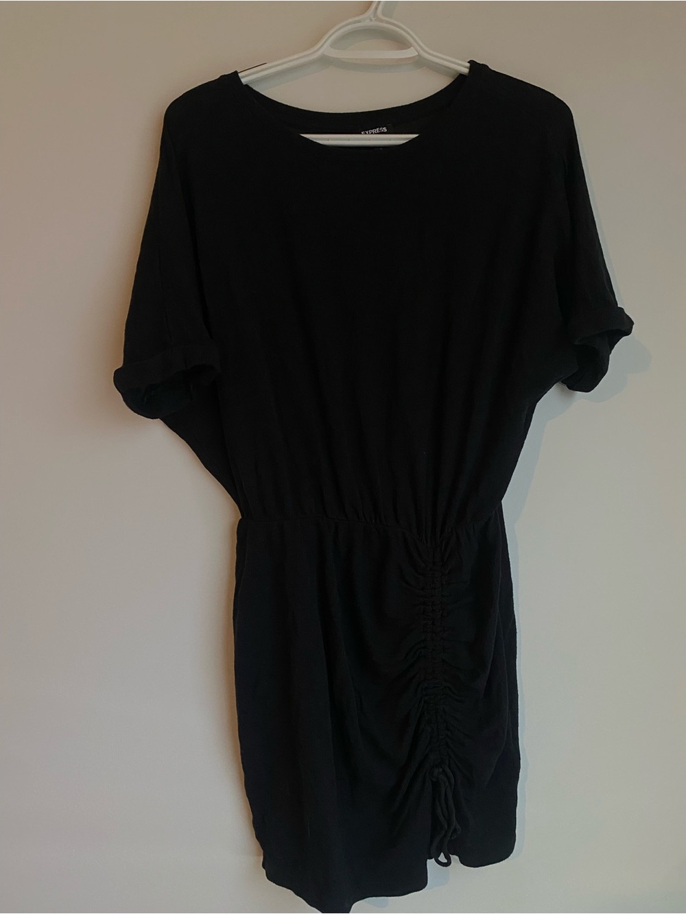 Express Black Short Sleeve Ruched Waist Dress - Women